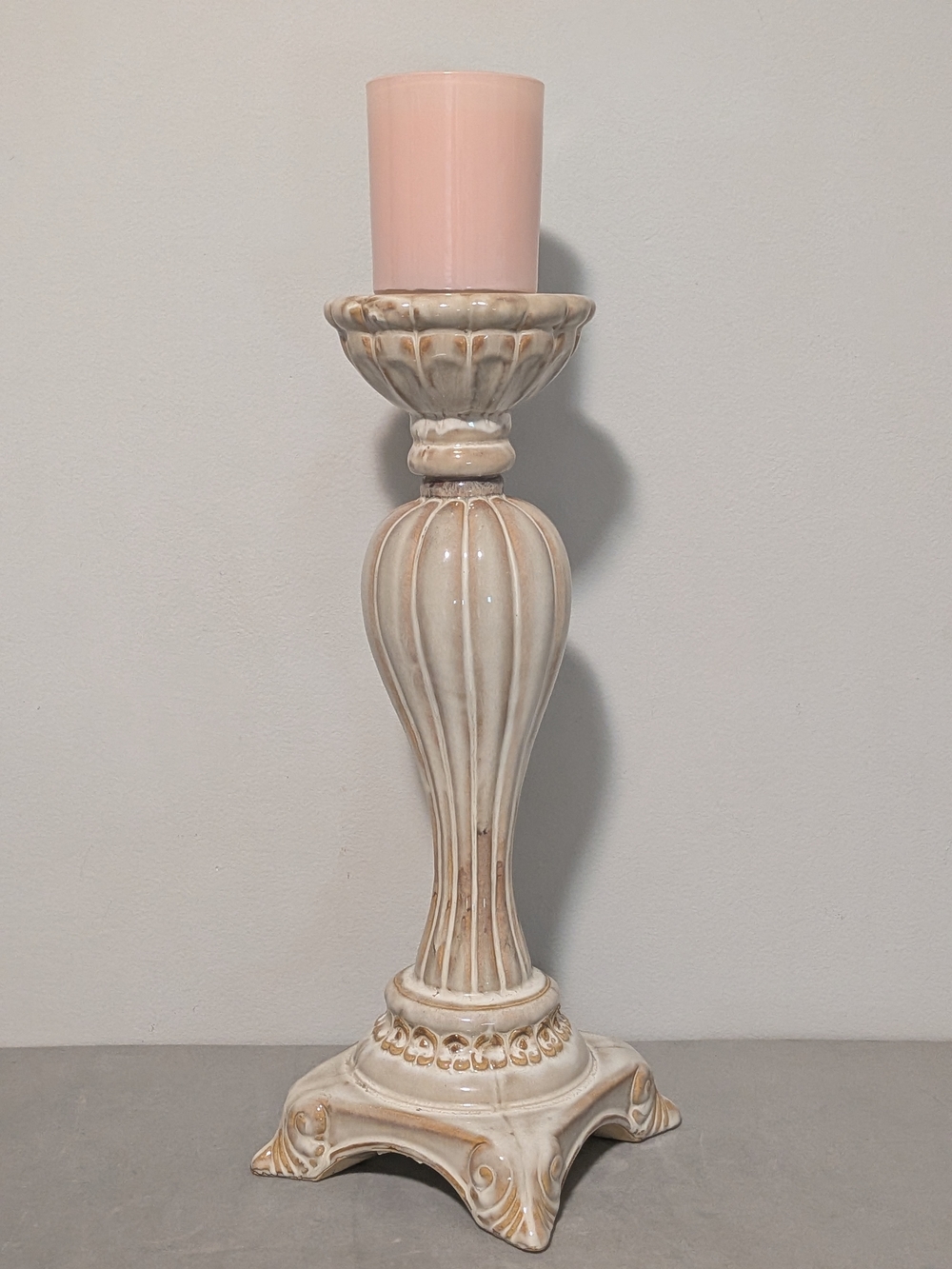 17" Tall Elegant Ceramic Candle Holder Beautiful Detail Bombay Candle Not Incl